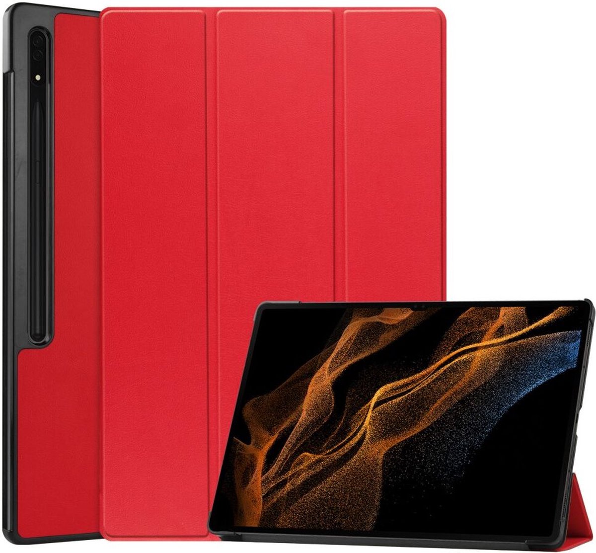 Tablet Hoes geschikt voor de Samsung Galaxy Tab S9 Ultra | Book Case met Standaard | Kunstlederen Beschermhoes | Tri-fold | Rood