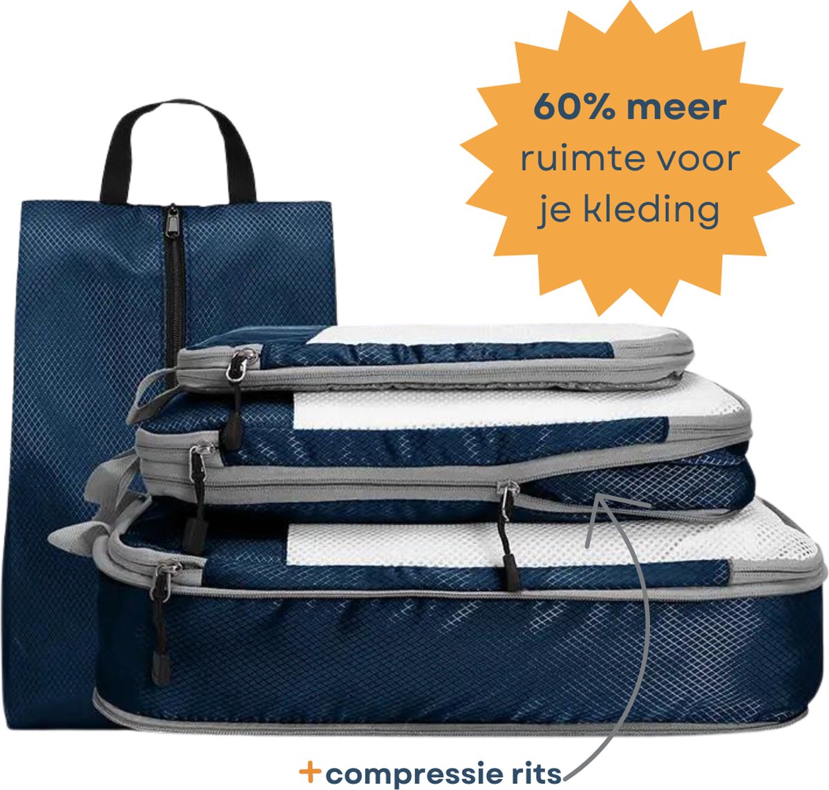 Bol.com Packing Cubes Compression - Reistasjes - Koffer Organizer set 4 Delig - Packing Cubes Backpack - Compression Cube - Reis... aanbieding