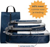 Packing Cubes Compression - Reistasjes - Koffer Organizer set 4 Delig - Packing Cubes Backpack - Compression Cube - Reis Organizer - Marine Blauw
