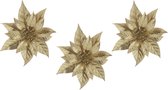 6x stuks decoratie bloemen kerststerren goud glitter op clip 18 cm - Decoratiebloemen/kerstboomversiering