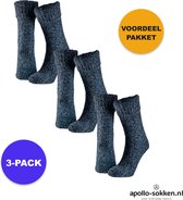 Apollo - Wollen Huissokken Unisex - 3-Pack Voordeel - Blauw - Maat 39/42 - Huissokken - Wintersokken antislip
