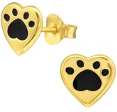 Joy|S - Zilveren kat hond dierenpoot hartje oorbellen - 8 x 7 mm - hartje oorknoppen - poot afdruk - 14k goudplating