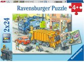 Ravensburger puzzel Vuilniswagen en sleepwagen - 2 x 24 stukjes