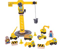 BIGJIGS Houten Hijskraan & Bouwvoertuigen - 13-delig