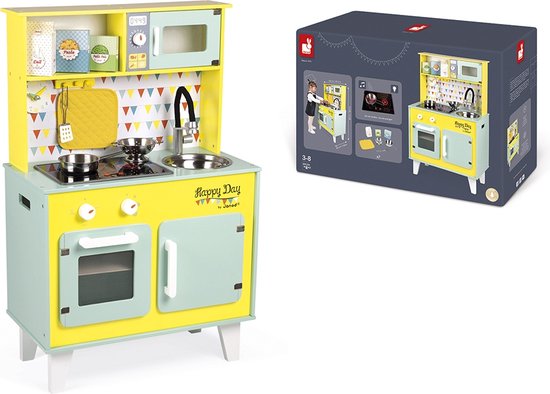 Janod Keuken - Happy Day - Met Licht En Geluid - Inclusief 7 Accessoires Om Meteen Te Spelen - Hoogte Van Het Werkblad: 50 Cm - Geschikt Vanaf 3 Jaar