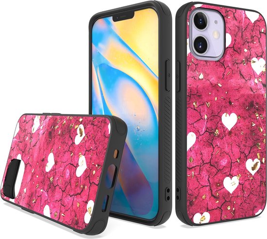 Coque en Siliconen LuxeBass avec impression adaptée pour Apple iPhone 12 - Marble Hearts - coque de téléphone - coque de téléphone portable - coque de téléphone