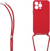 LuxeBass Siliconen hoesje met koord geschikt voor Apple iPhone 13 Pro Max - Rood - telefoonhoes - gsm hoes - telefoonhoesje