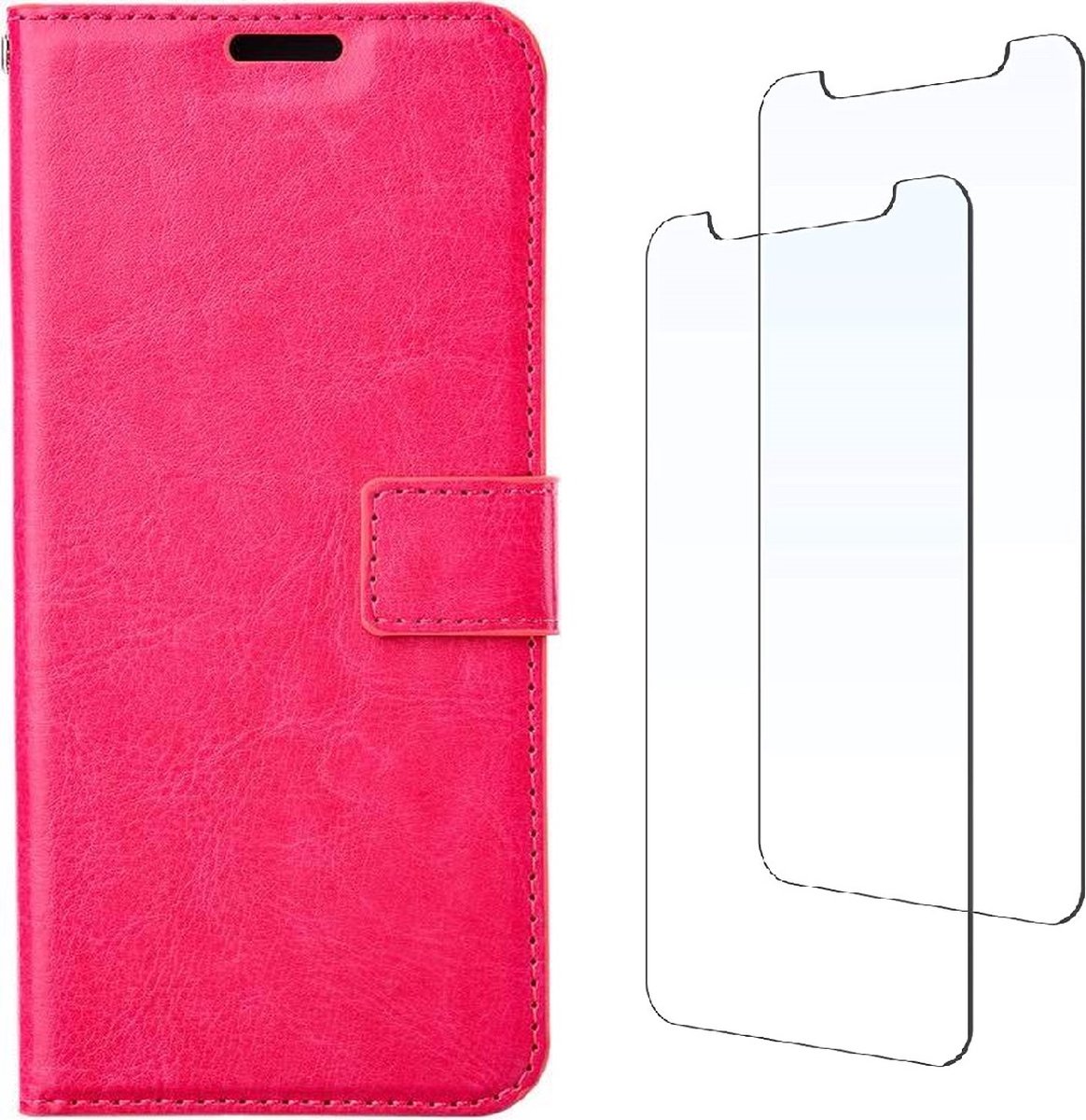 LuxeBass Boekhoesje en 2x Screenprotector geschikt voor iPhone 13 Pro - Roze - telefoonhoes - gsm hoes - telefoonhoesjes