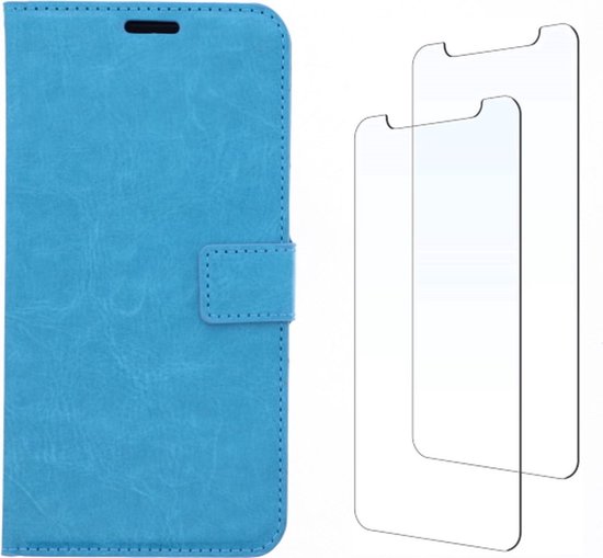 LuxeBass Oppo A5 / Oppo A9 hoesje book case Turquoise met tempered glas screen Protector - telefoonhoes - gsm hoes - telefoonhoesjes