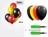 600x Luxe Ballon zwart/geel/rood 30cm + 2x dubbel actie pomp - biologisch afbreekbaar - Duitsland Belgie Oktoberfestfeest party verjaardag landen helium lucht thema
