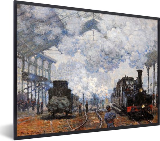 Cadre photo avec affiche - Extérieur de la gare Saint-Lazare - Peinture de Claude Monet - 80x60 cm - Cadre affiche