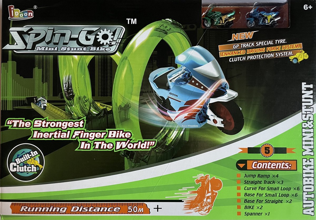 Speelset - Mini Stunt Bike - Spin Go! - Racebaan met Loopings en 2x Motor! - Autobike - GP Race Track Met Meerdere Loopings! - Cadeautip!