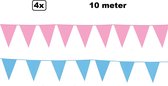 4x vlaggenlijn baby blauw en baby roze 10 meter - Festival thema feest party verjaardag gala jubileum