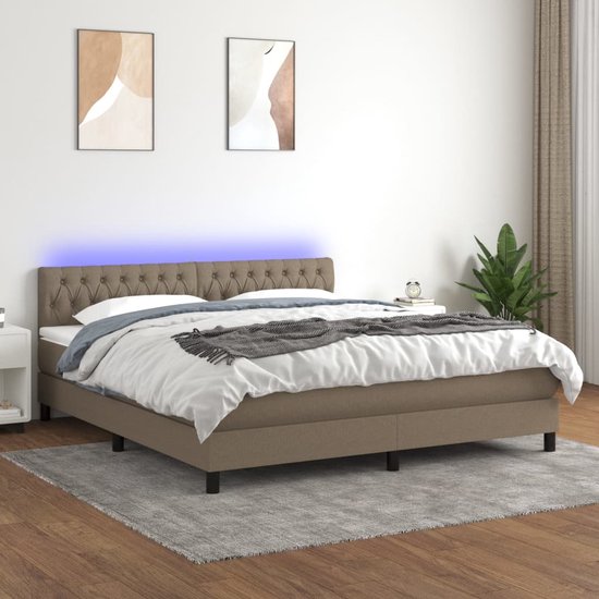 vidaXL-Boxspring-met-matras-en-LED-stof-taupe-180x200-cm