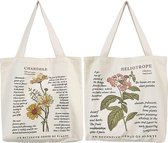 2 stuks jute tassen bedrukt vintage, canvas tote bag, esthetisch, stoffen tas bedrukt, duurzame handtas met binnenzak, voor shopper, kantoor, dagelijks gebruik, vrije tijd (twee stijlen), Off-wit