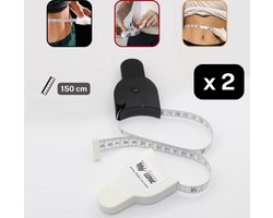 Set van 2 LINTMETERS / ROLMATEN BMI om de Taille te Meten, Lengte 150CM, 1 ZWART + 1 WIT