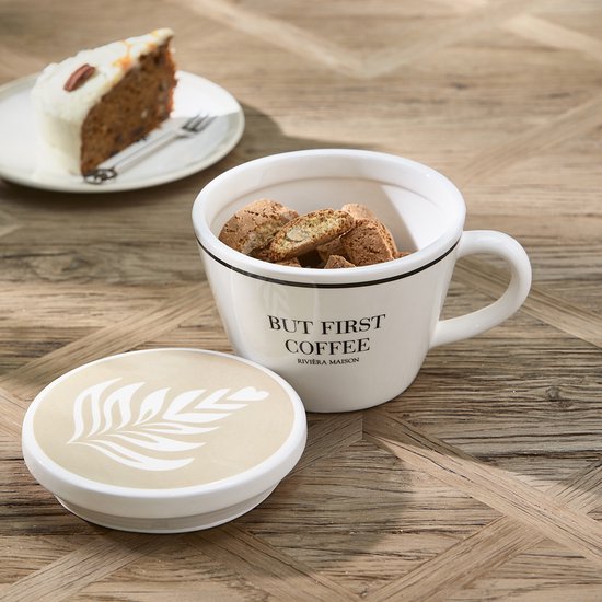 Riviera Maison Voorraadpot, Opbergpot, Decoratie pot, soepkom - But First Coffee Storage Jar - wit