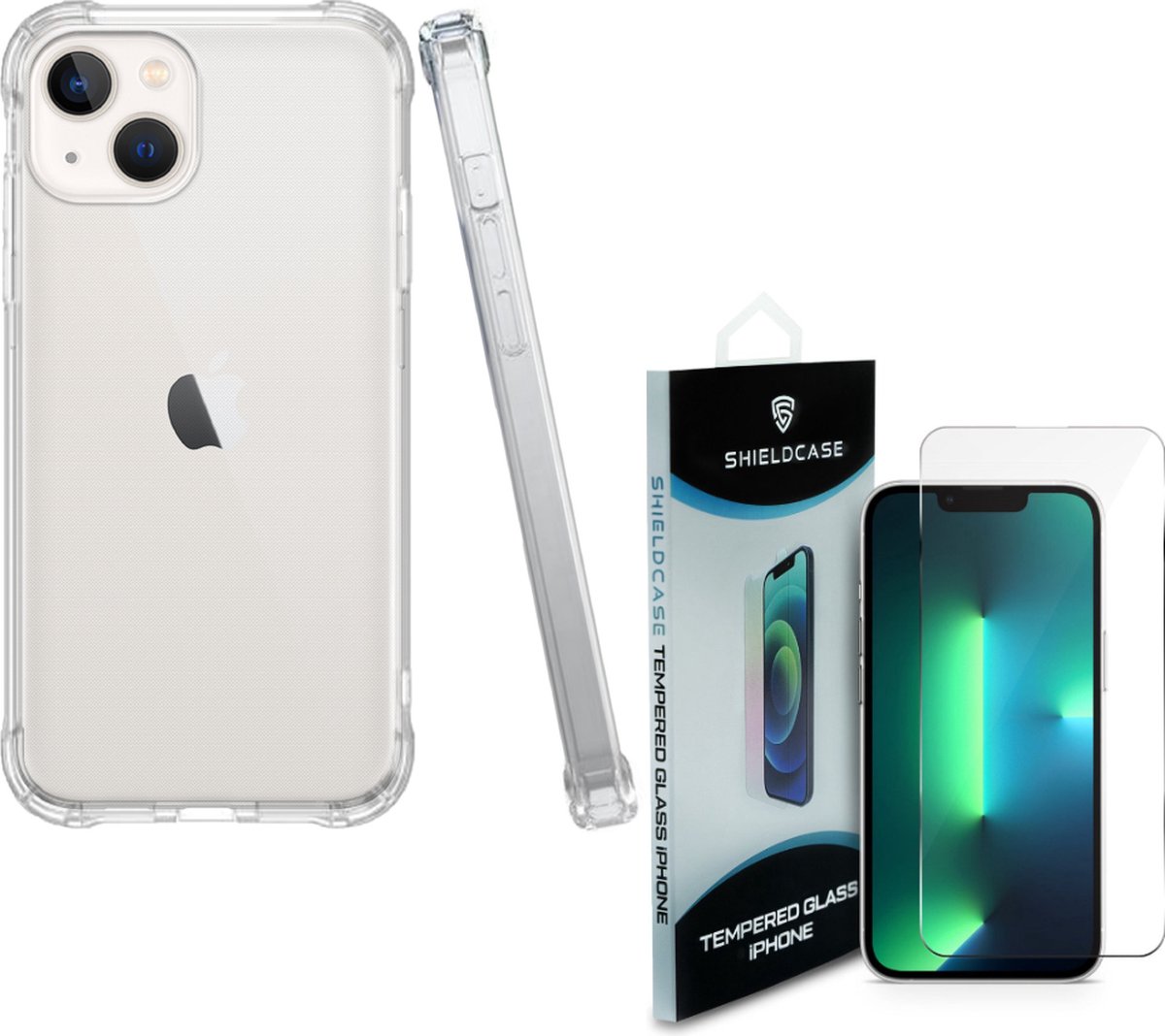 Coverzs Luxe Shock case Geschikt voor iPhone 13 (transparant) - Shockproof hoesje incl. Screenprotector - Bescherming glasplaatje geschikt voor iPhone 13 - Screen protector glas - Full Cover bescherming + beschermhoes