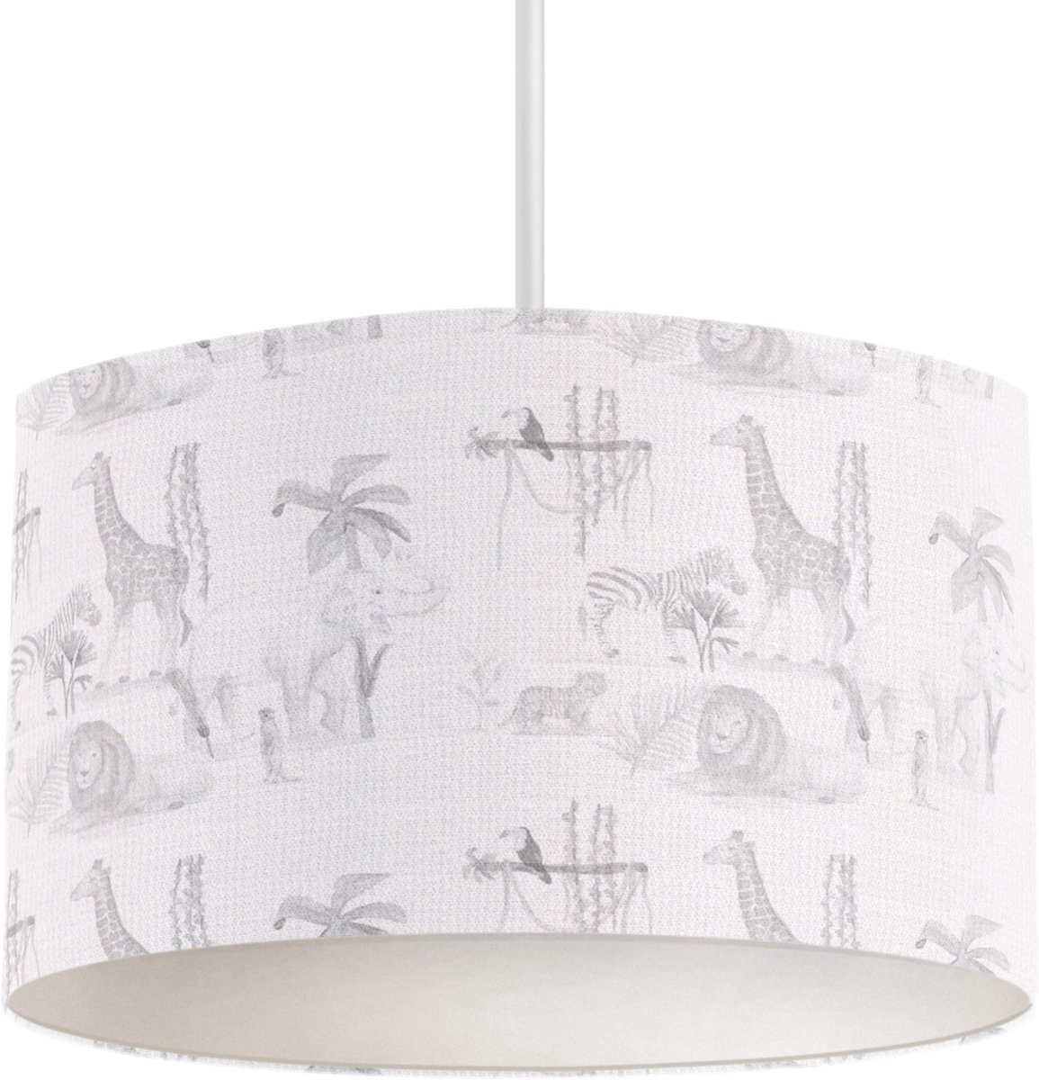 LM Baby Art | Hanglamp Safari dieren grijs | Kinderkamer hanglamp | Inclusief witte pendel | 24cm hoog | Diameter 30cm