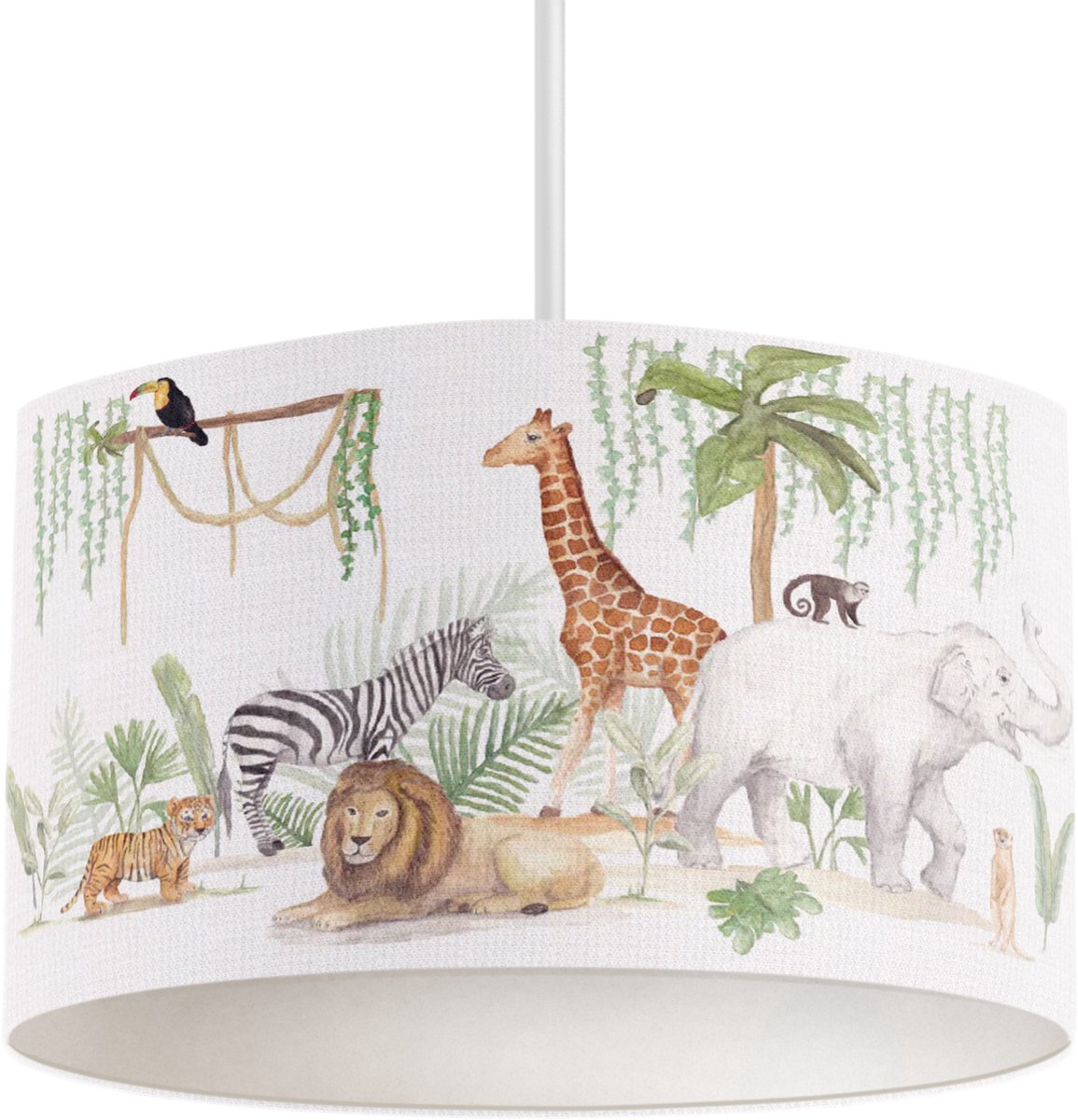 LM Baby Art | Hanglamp Safari dieren | Kinderkamer hanglamp | Inclusief witte pendel | 24cm hoog | Diameter 30cm
