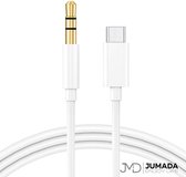 Gevlochten USB-C naar Headphone Jack Audio Aux Kabel (1m) - Wit Zilver - Geschikt voor Samsung/OnePlus/etc