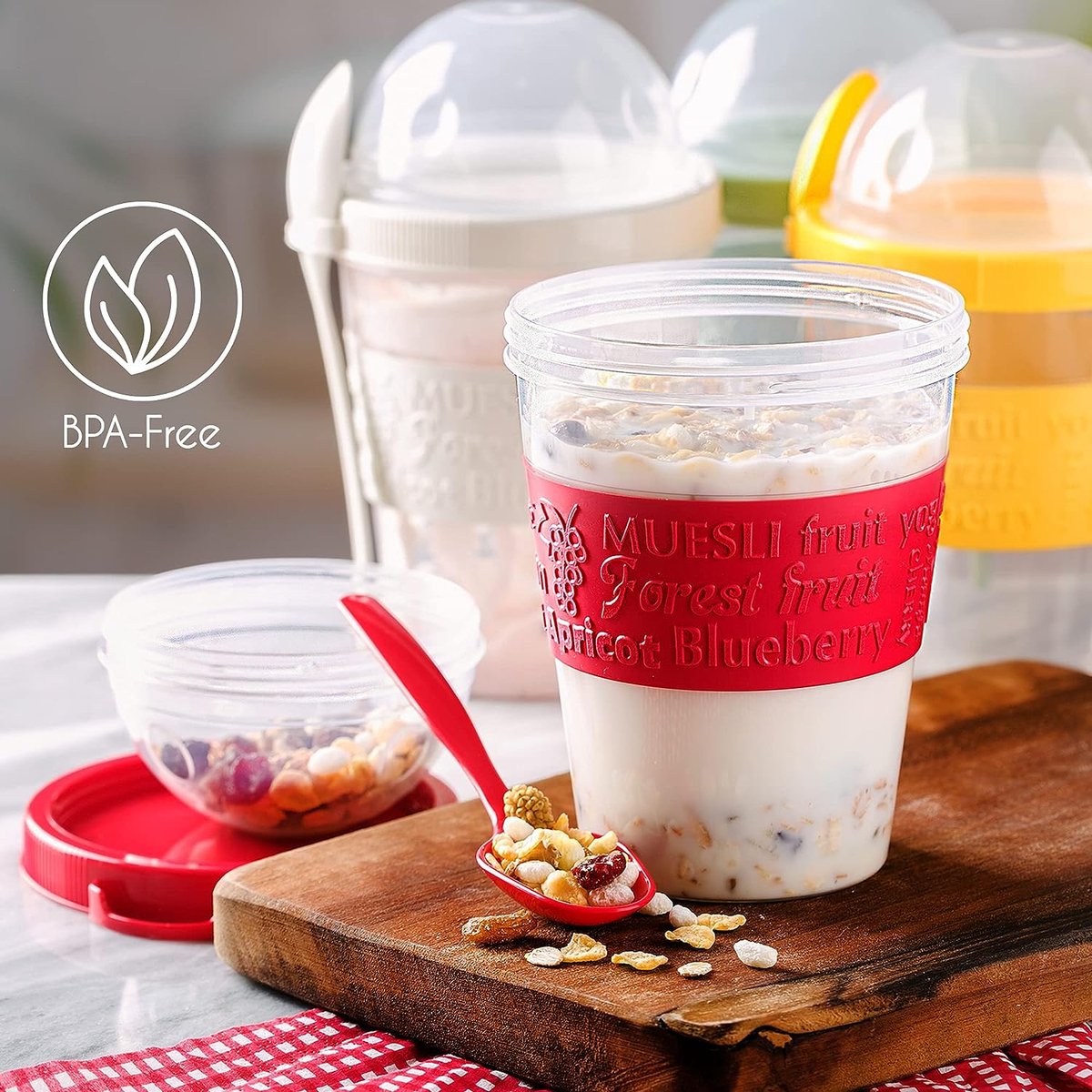 Go Muesli Cup To Go, 4 pièces, 100 % sans BPA, tasse à yaourt avec  cuillère, céréales