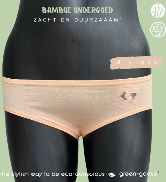 green-goose Bamboe Dames Slip | 4 Stuks | Perzik, M | Met Gestikt Voetjes Logo | Duurzaam, Ademend en Heerlijk Zacht
