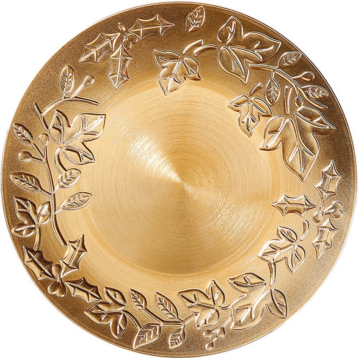Inge Christmas kaarsenbord/onderbord -goud met bladeren - kunststof -D33 cm -rond