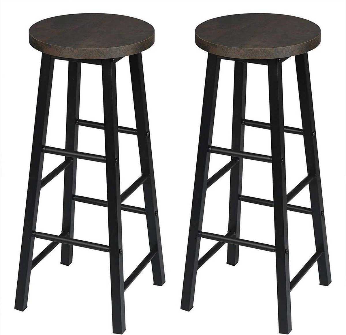 Happyment Hoge barkrukken Denza - Zithoogte 71cm - Roestig - Set van 2 - Keuken - Barstoelen - Zonder rugleuning - Hout