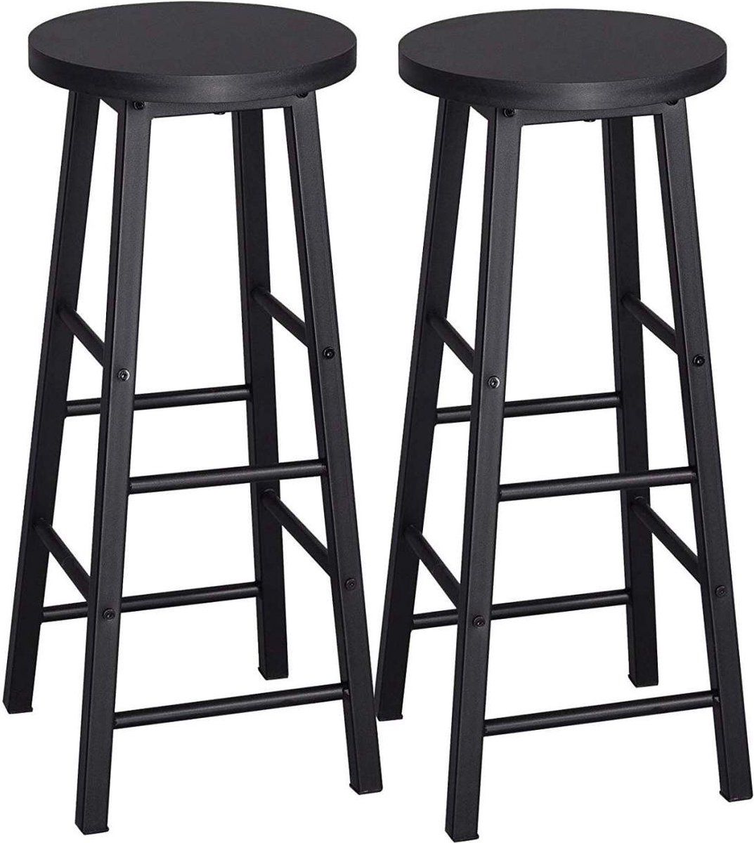 Happyment Hoge barkrukken Parijs - Zwart - Set van 2 - Keuken - Barstoelen - Zonder rugleuning - Hout