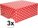 3x Inpakpapier/cadeaupapier rood met stip 200 x 70 cm op rollen - Kadopapier/geschenkpapier