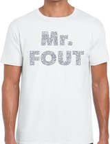 Mr. Fout zilveren glitter tekst t-shirt wit heren L