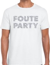 Foute party zilveren glitter tekst t-shirt wit heren - Foute party kleding L