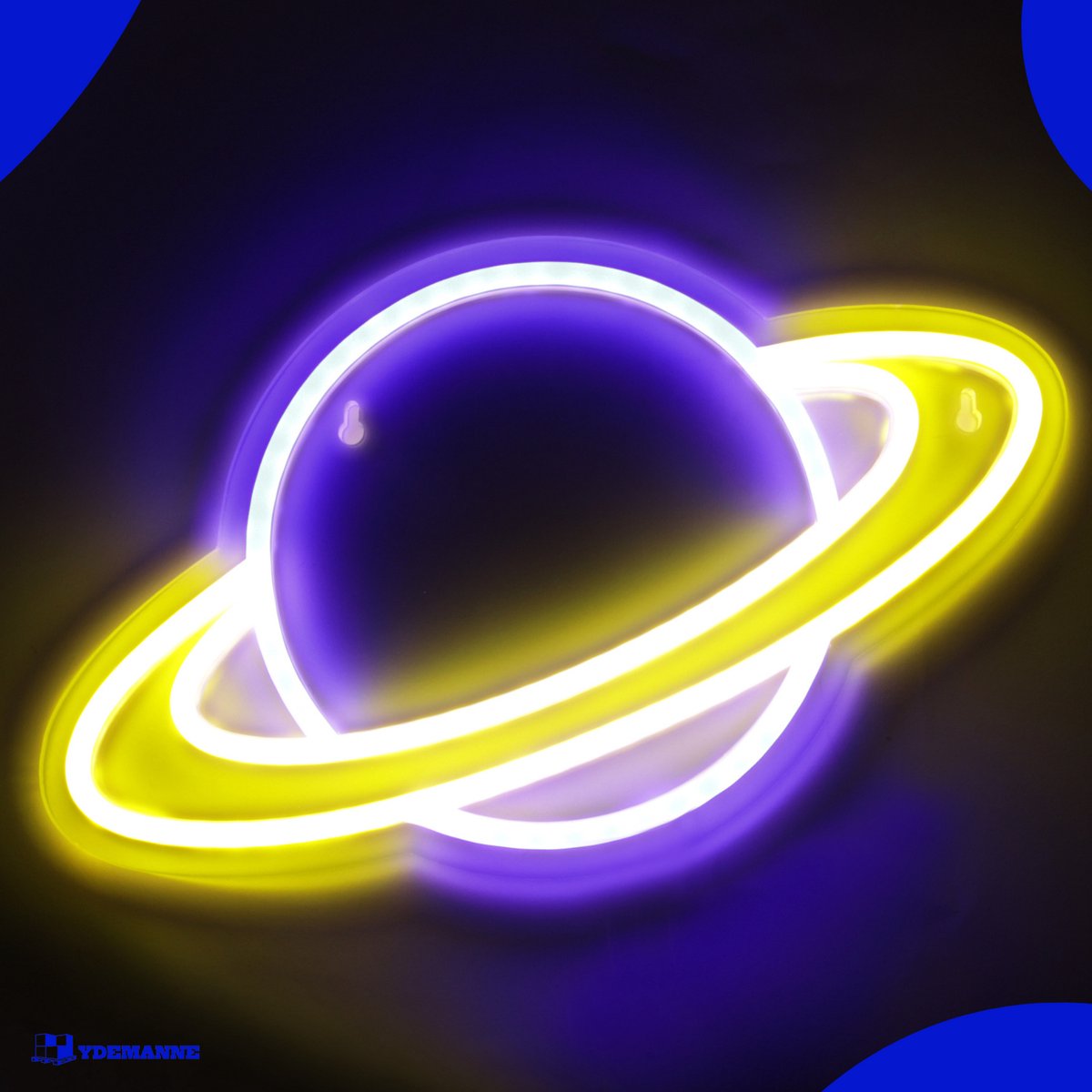 Neon Lamp - Planeet Blauw / Geel - Incl. Ophanghaakjes - Neon Sign - Neon Verlichting - Neon Led Lamp - Wandlamp