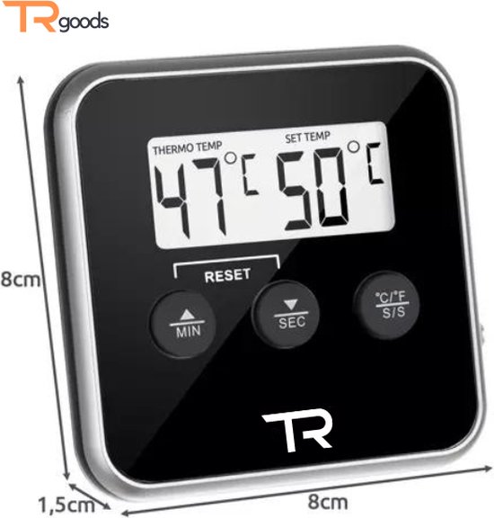 T.R. Goods - Keuken Thermometer met Sonde - Temperatuur Waarschuwing Functie - Keuken thermometer, barbecue, digitale, kerntemperatuur, vleesthermometer, thermometer - T.R.Goods