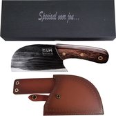 Couteau de chef T&M Knives Premium - Couteau à découper BBQ - Couteau à découper Barbecue - Manche ergonomique japonais - Acier inoxydable sablé - Couteau à barbecue pour viande - Incl. Boite cadeau