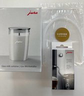 Tasse à lait en Verres JURA + tuyau à lait en acier inoxydable JURA HP1 + tuyau à lait GRATUIT - Bundle - convient pour JURA E6 + ENA 8 - Récipient à lait