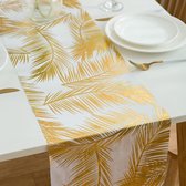 Gouden tafelloper van vlies 28cmx10m metallic goud palmbladeren tafelloper rol, witte en gouden decoratieve tafelband tafeldecoratie voor bruiloft, verjaardag, binnen buiten vakantie party