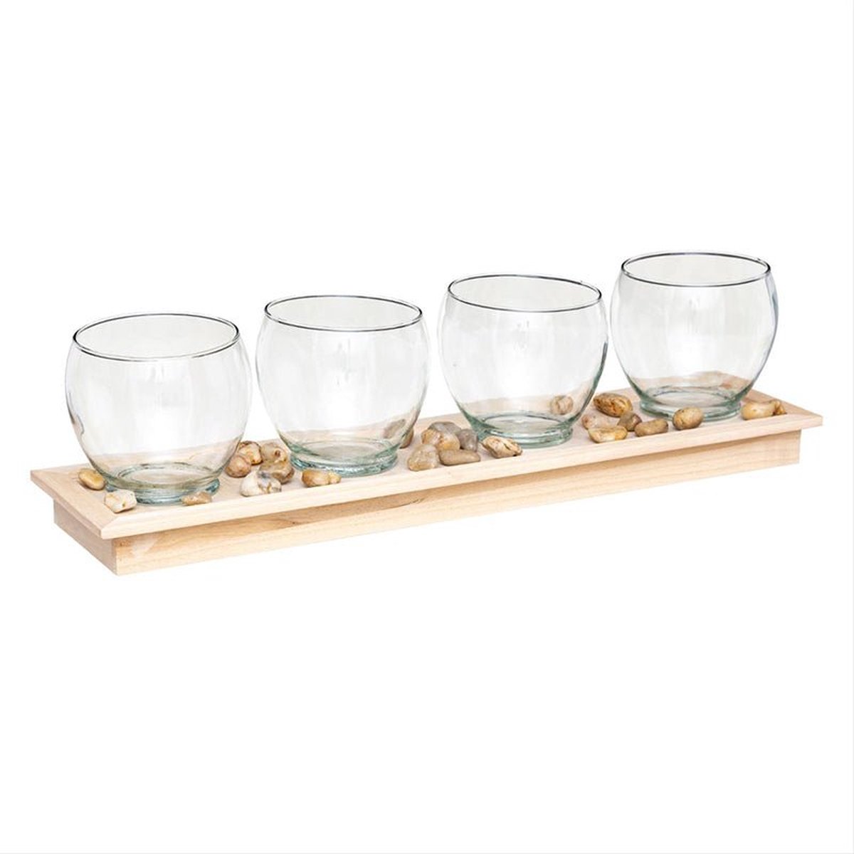 Fotophore Glas 4 kaarsen op houten dienblad - Plastic - Wit - SILUMEN
