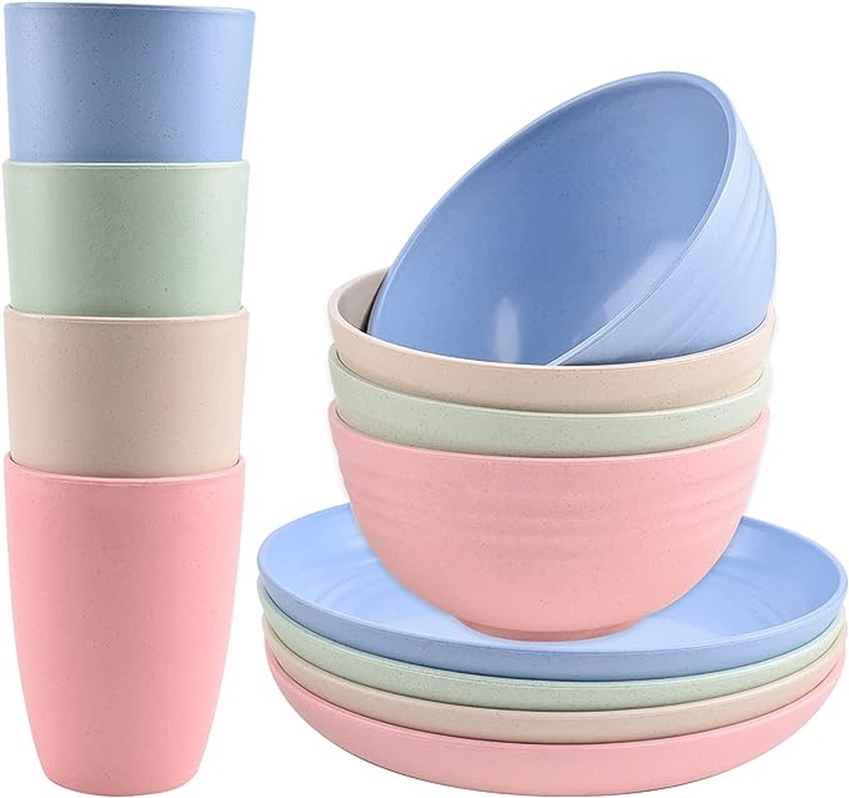 Set de pique-nique réutilisable 32 pièces pour 6 personnes, tasses,  assiettes