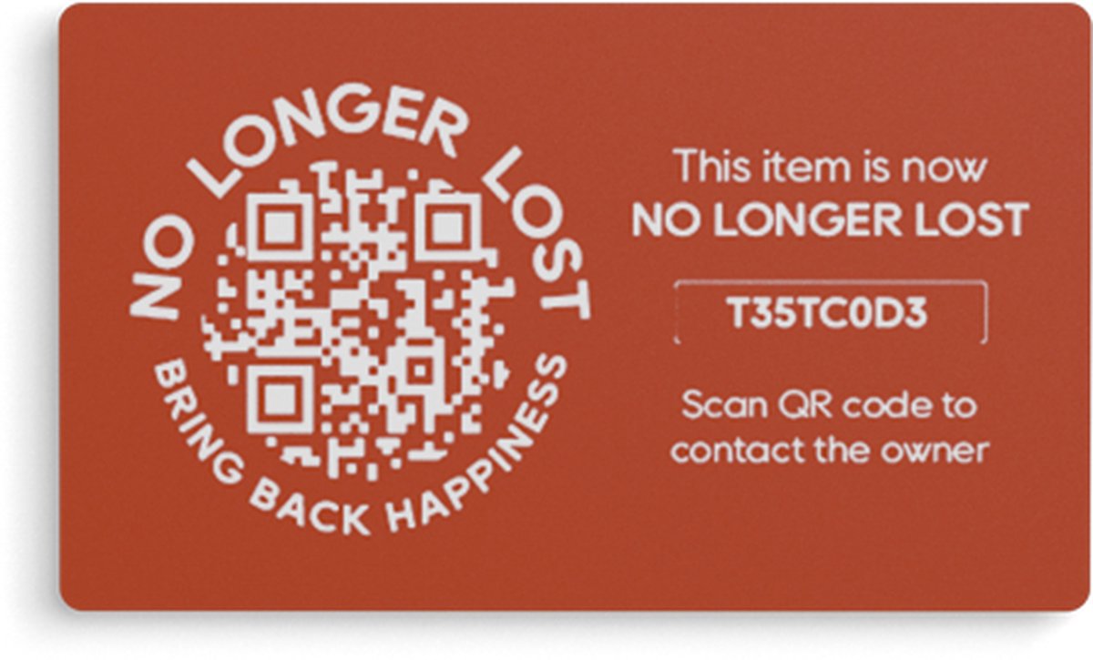 NoLongerLost - Stickers (x2) - Slimme Sticker klein rechthoek ( 4.5 cm x 2.5 cm)- Roestbruin - Unieke QR code - Tracking