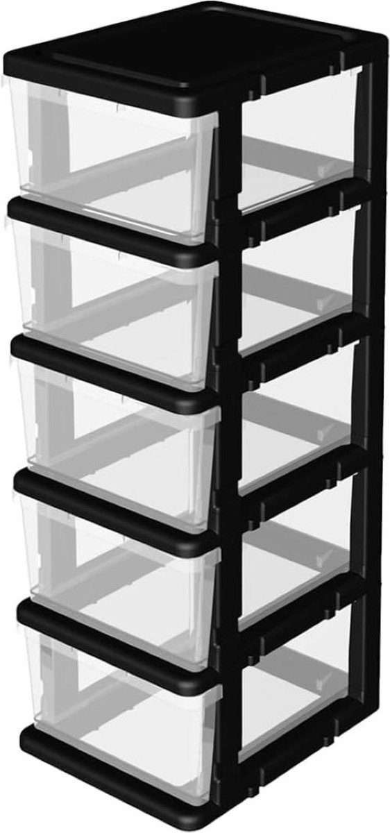 Clearview kunststof 5 opberglades, opberglade wagen met 4 zwenkwielen voor thuis, kast, slaapkamer, badkamer, kantoor, wasruimte, keuken en schoolslaapzaal, zwart, set van 1