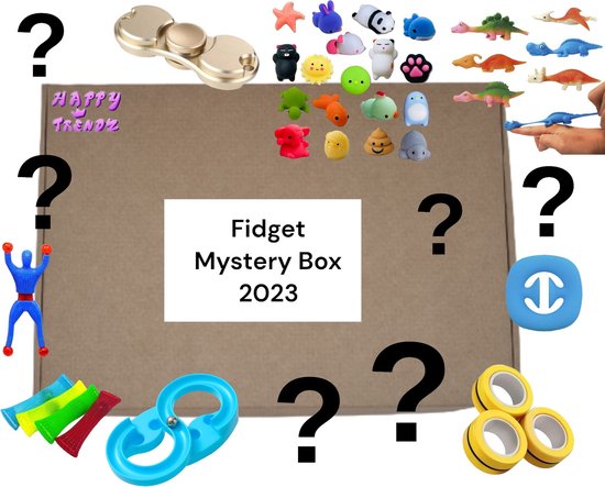 Foto: Happy trendz fidget mystery pakket deluxe xl pakket 21 delig nieuwe modellen 2023 mystery box schoencadeau halloween sint kerst jong oud super cadeau super voordelig totaal pakket 21 delig