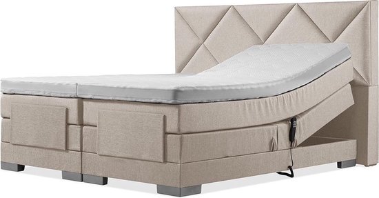 Soft bedden Elektrische Boxspring - 160x220 - Incl. Ruiten hoofdbord - Beige met plint