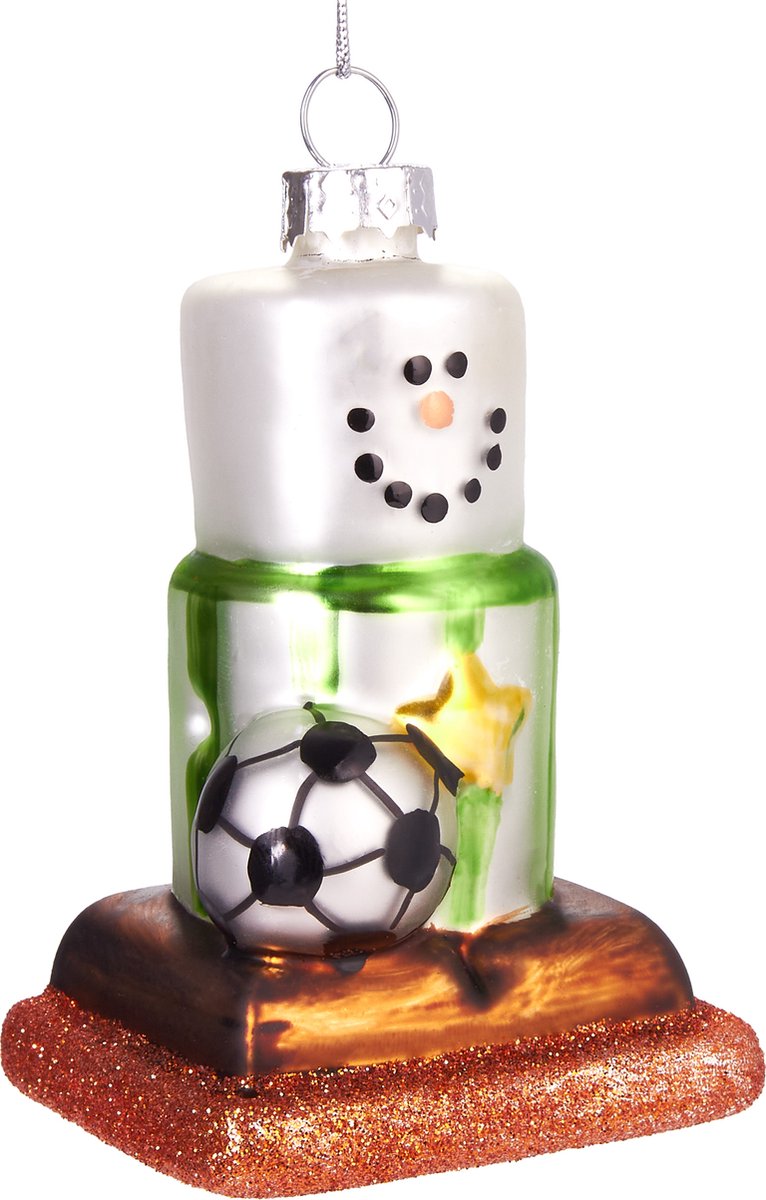BRUBAKER Sneeuwman met Voetbal - Handgeschilderde Glazen Kerstbal - Handgeblazen Kerstversiering - Grappige Kersthanger - Kerstboom Decoratie - 9 cm