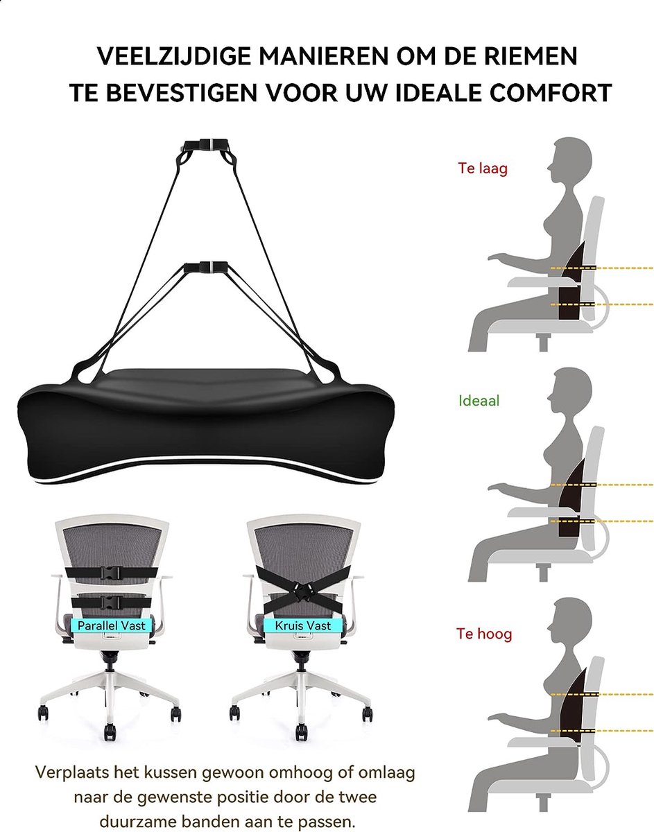 Travel Ease Zitkussen & Lendensteun Set van Traagschuim, Ergonomisch Comfort voor Bureaustoel, Autostoel, Thuisgebruik & Reizen, Stoelkussen voor Rug- en Bilondersteuning, Zwart