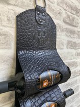 Dries Design D3SD - wijnfles houder - wijnflessen houder - flessenhouder - wijnrek - flessenrek - cognac rek - whisky rek - leder 6 - zwart alligator - gestikt