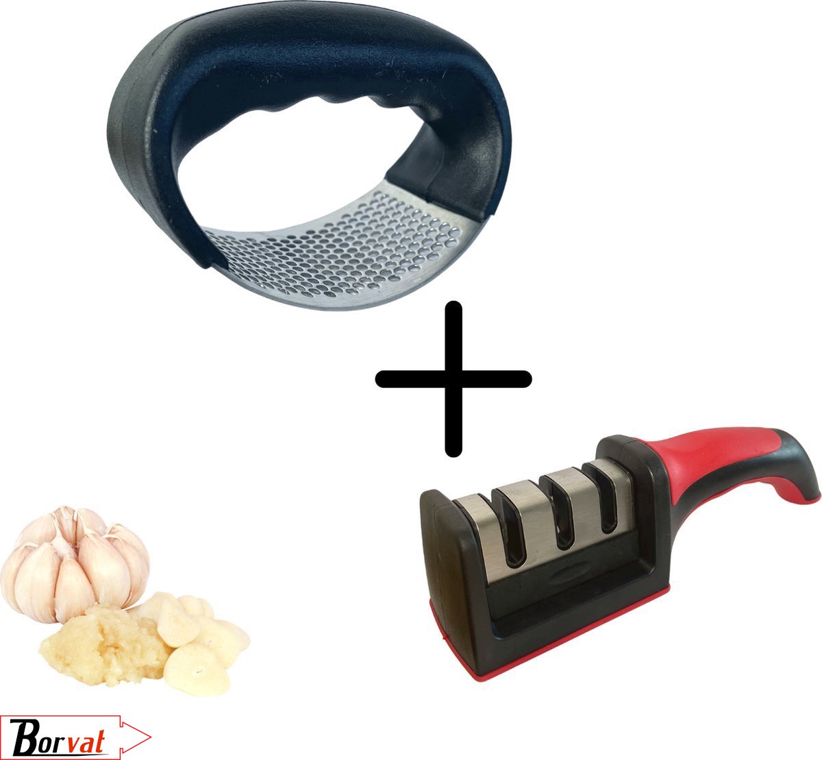 Borvat® |Knoflookpers - Messenslijper - Handpers - Vaatwasser - Keukengerei - Combideal - Professioneel - Anti-slip - RVS - Ergonomisch