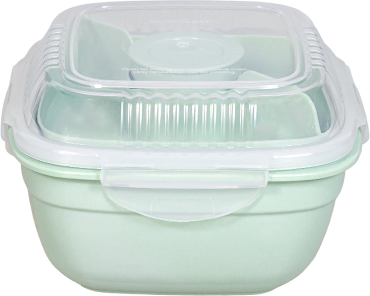 Tupperware Salade On The Go 1 Liter Geel Met Paars Bestek En Dressing Potje 60ml
