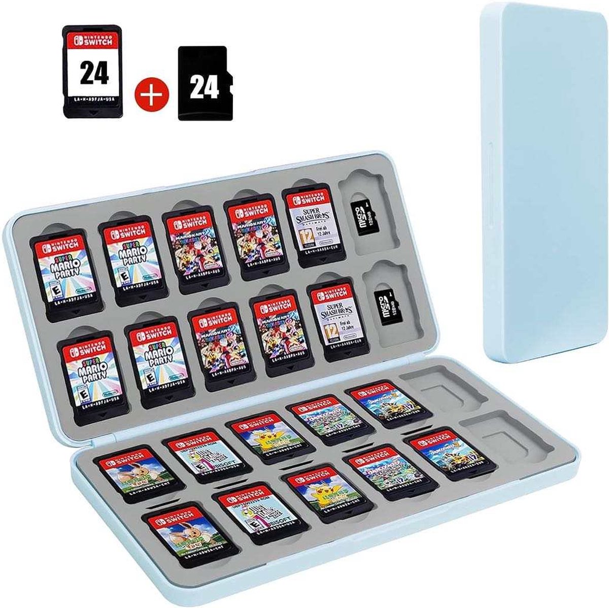 24 Slots Game card case geschikt voor Nintendo Switch - Avanceli - Opbergen Spelletjes - Silicone Slots - Licht Blauw - Merkloos